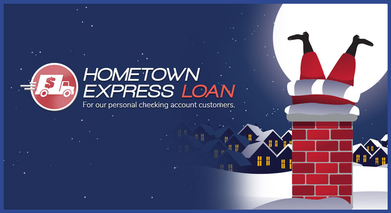 Hometown Express Loan. Santa stuck in a chimney.