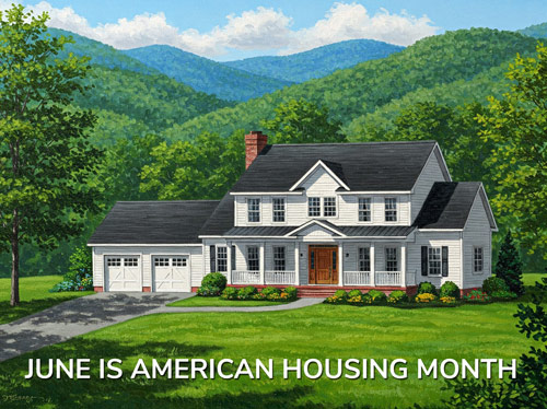 JUNE IS AMERICAN HOUSING MONTH. Image of house in the Appalachian mountains.